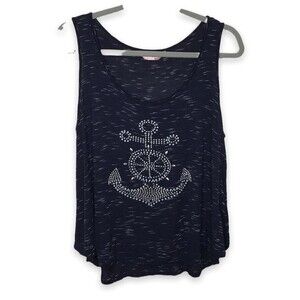 SJS Anchor Studded Navy Swing Style Tank Top Womens Size Medium Nautical